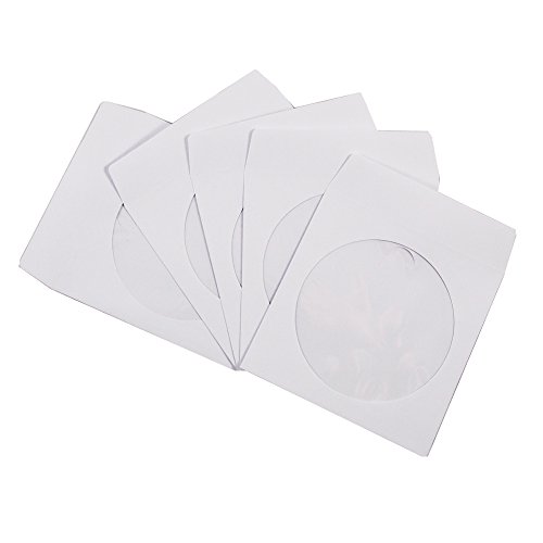 Book Cover 100 Pack Maxtek Premium Thick White Paper CD DVD Sleeves Envelope with Window Cut Out and Flap, 100g