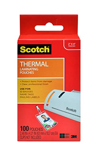 Book Cover Scotch Thermal Laminating Pouches, 2.4 x 4.2-Inches, ID Badge without Clip, 100-Pouches (TP5852-100)