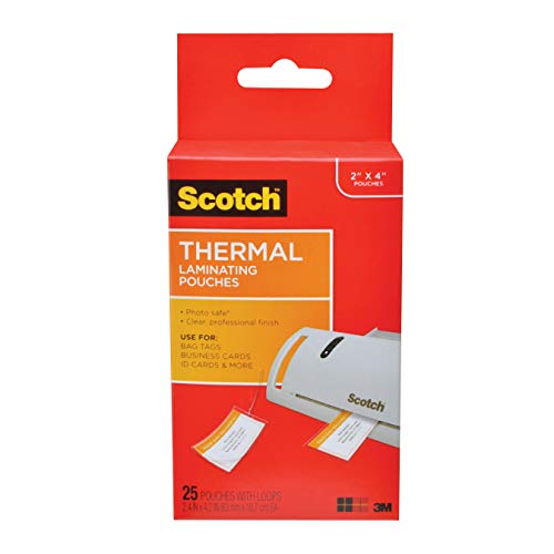 Book Cover Scotch Thermal Laminating Pouches, 2.48 in x 4.21 in, Luggage Tag Size with Loop, 25 Pouches (TP5853-25)