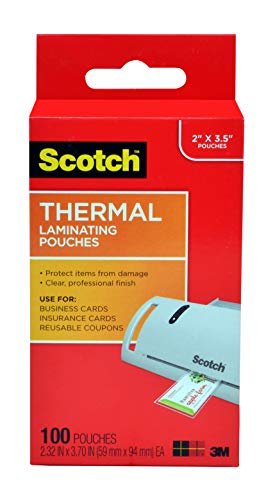 Book Cover Scotch Thermal Laminating Pouches, 2.32 x 3.70-Inches, Business Card Size, 100-Pack (TP5851-100)