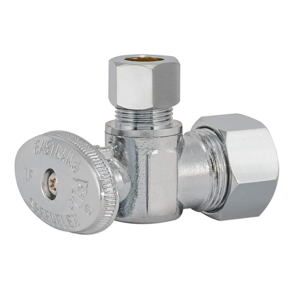 Eastman 3/8 Inch OD x 5/8 Inch OD (1/2 Inch Nom.) Quarter Turn Angle Stop Valve, Brass Plumbing Fitting, Chrome, 10738LF 3/8 in. OD x 5/8 in. OD
