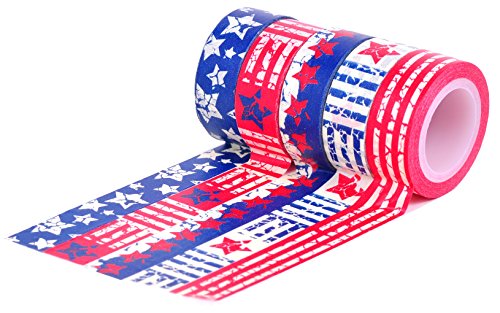 HIART Repositionable Washi Tape, American Flag, Set of 5