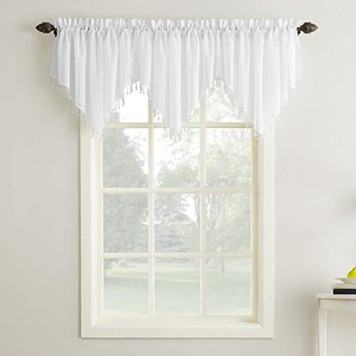 No.918 Erica Crush Sheer Voile Ascot Curtain Valance, 51" x 24", White