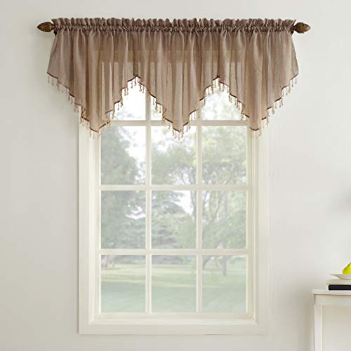 No.918 Erica Crush Sheer Voile Ascot Curtain Valance, 24", Taupe Brown