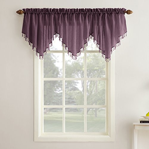 Book Cover No. 918 Erica Crushed Texture Sheer Voile Beaded Ascot Rod Pocket Curtain Valance, 51