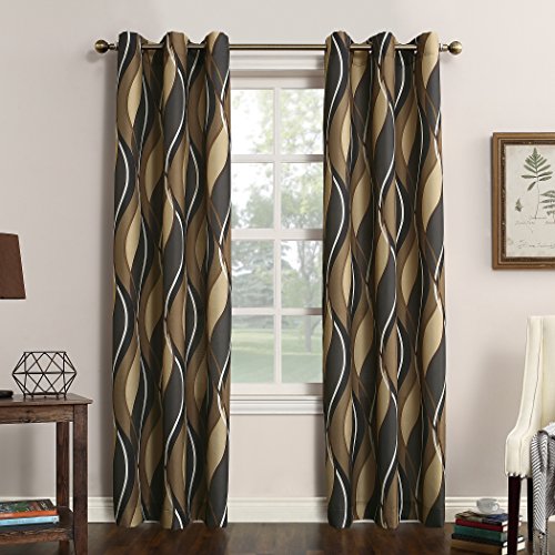 Book Cover No. 918 Intersect Wave Print Casual Textured Curtain Panel, Charcoal, 48