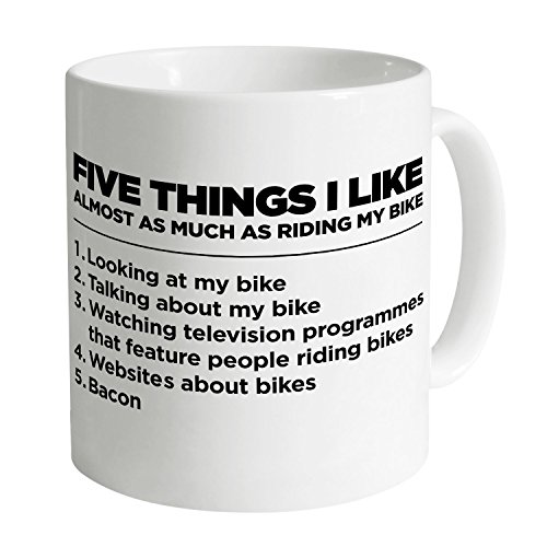 Acen Tasse blanche « Five things I like » thème du vélo, en céramique 32,5 cl