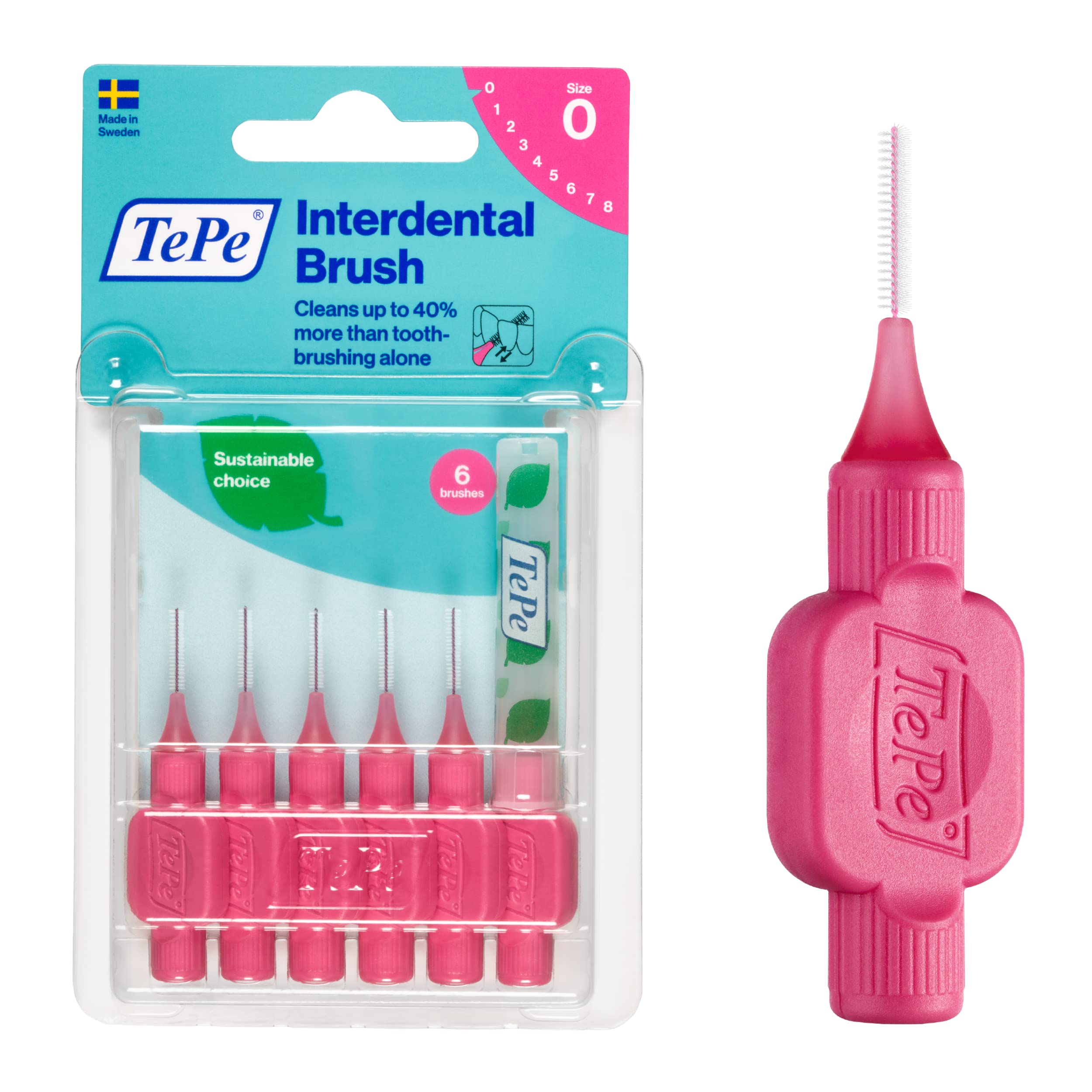 TEPE Interdental Brush Original, Soft Dental Brush for Teeth Cleaning, Pack of 6, 0.40 mm, Extra-Small/Small Gaps, Pink, Size 0 0.4mm Pink