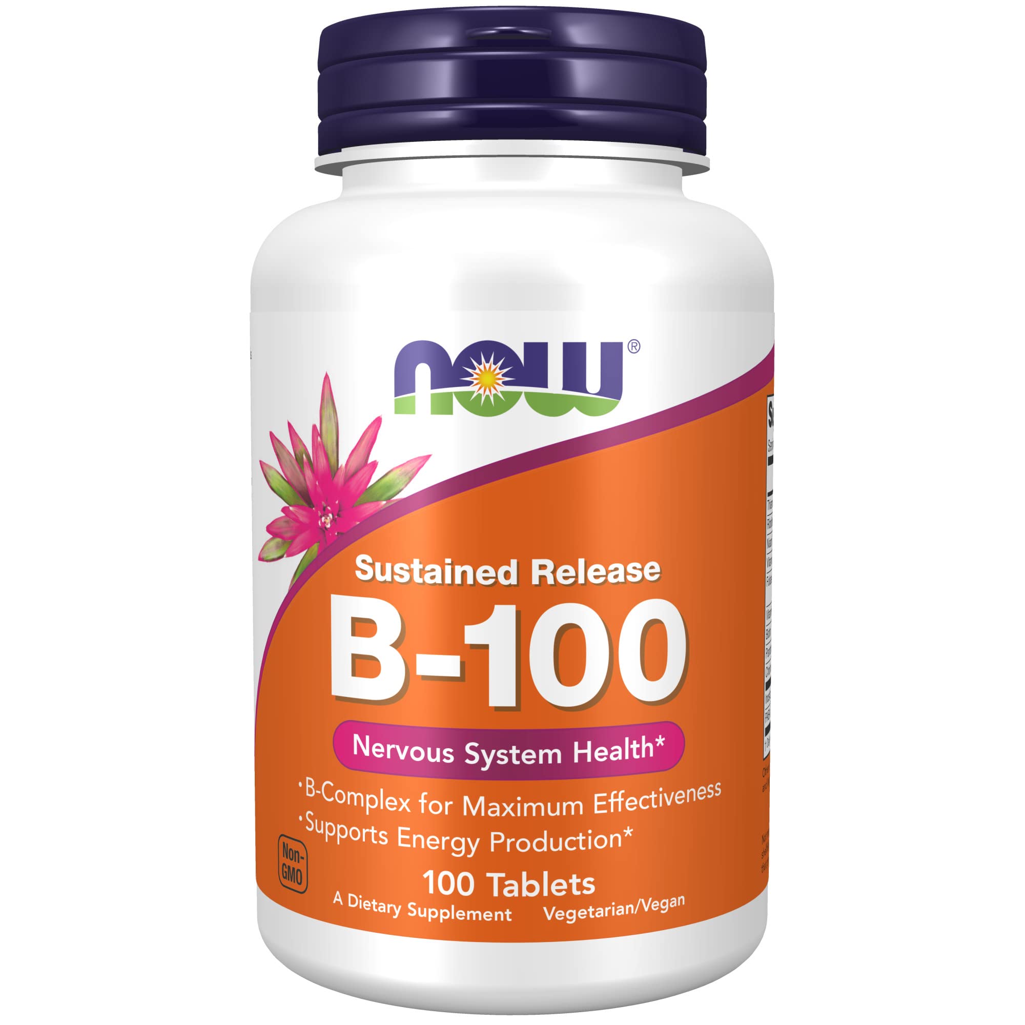 Book Cover NOW Supplements, Vitamin B-100, Sustained Release, Energy Production*, Nervous System Health*, 100 Tablets 100 Count (Pack of 1)