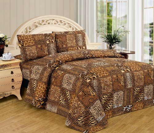 Book Cover WPM Brown Black Leopard Zebra Queen Size Sheet Set 4 Pc Safari Animal Print Pillow Shams Bedding
