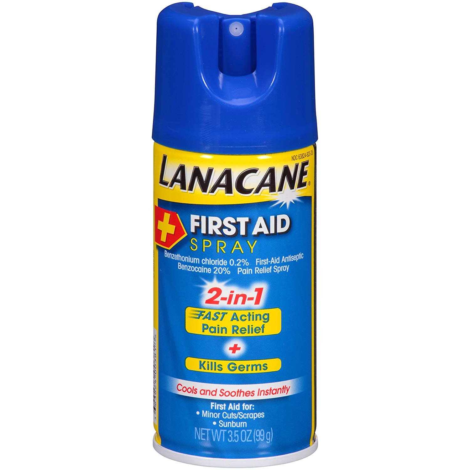 Lanacane First Aid Spray- 2-in-1 Pain Relief and Antiseptic Spray For Fast-acting Relief From Insect Bites, Cuts, Scrapes, and Burns, Cools and Soothes Instantly, With Benzocaine, 3.5 oz (Pack of 2)