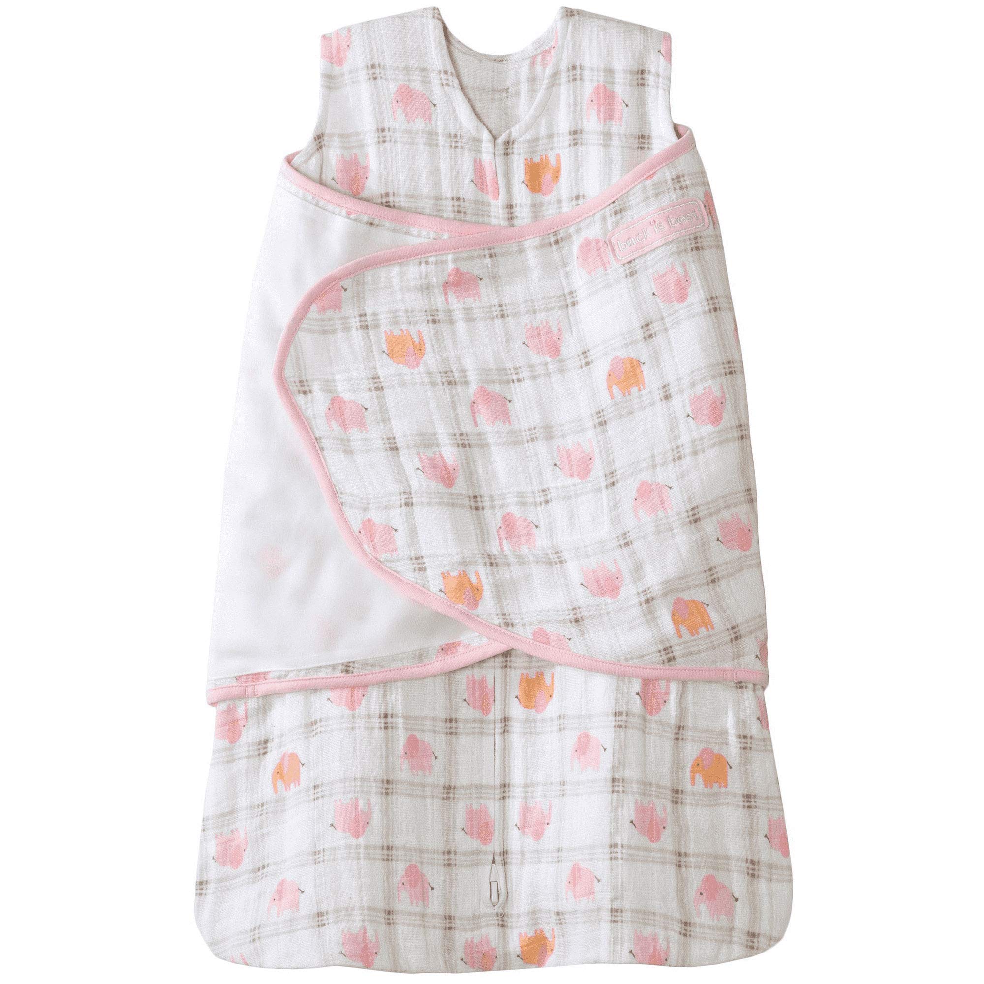Halo 100% Cotton Muslin Sleepsack Swaddle Wearable Blanket, Elephant Plaid, Small