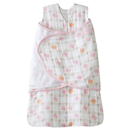 HALO 100% Cotton Muslin Sleepsack Swaddle, Elephant Plaid, Newborn