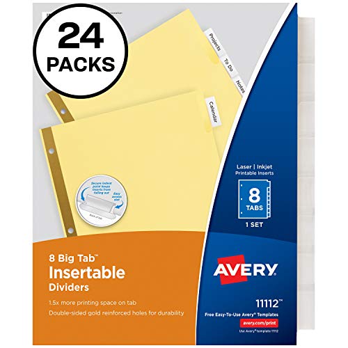 Book Cover Avery 8-Tab Binder Dividers, Insertable Clear Big Tabs, 24 Sets (11115)