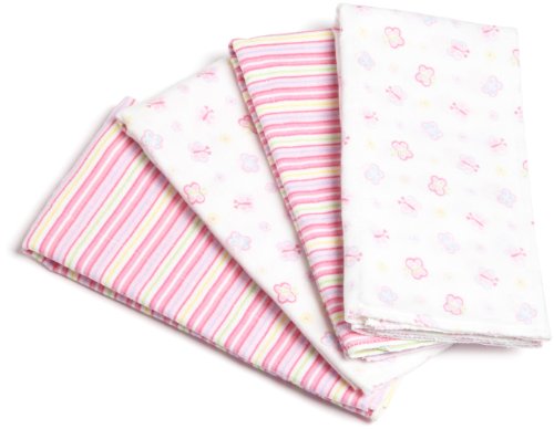 Book Cover Gerber Baby Girls' 4 Pack Flannel Burp Cloths