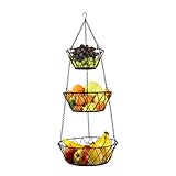 Heavy Duty - 3 Tier Hanging Kitchen Black Fruit Basket