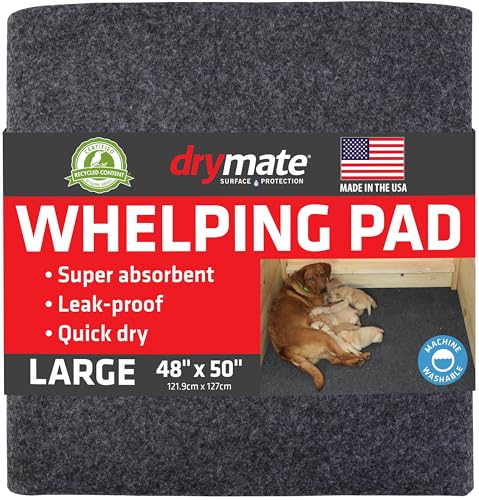 Drymate Whelping Box Liner Mat, Machine Washable, Super Absorbent, Waterproof, Quick Dry, Slip-Resistant, Reusable Dog Puppy Pee Pads for Training, Housebreaking, Incontinence, Crate (USA Made)(48x50)