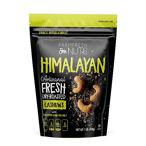Book Cover Dry Roasted Cashews Himalayan Salted (1 Lb.) - Baked in Small Batches for Added Freshness - Oven Roasted to Perfection without Oil - Farm Fresh Nuts Brand