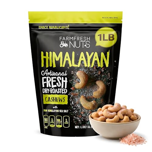 Dry Roasted Cashews Himalayan Salted (1 Lb.) - Baked in Small Batches for Added Freshness - Oven Roasted to Perfection without Oil - Farm Fresh Nuts Brand
