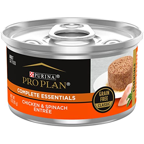 Book Cover Purina Pro Plan Grain Free Pate Wet Cat Food, COMPLETE ESSENTIALS Chicken & Spinach Entree Classic - (24) 3 oz. Pull-Top Cans