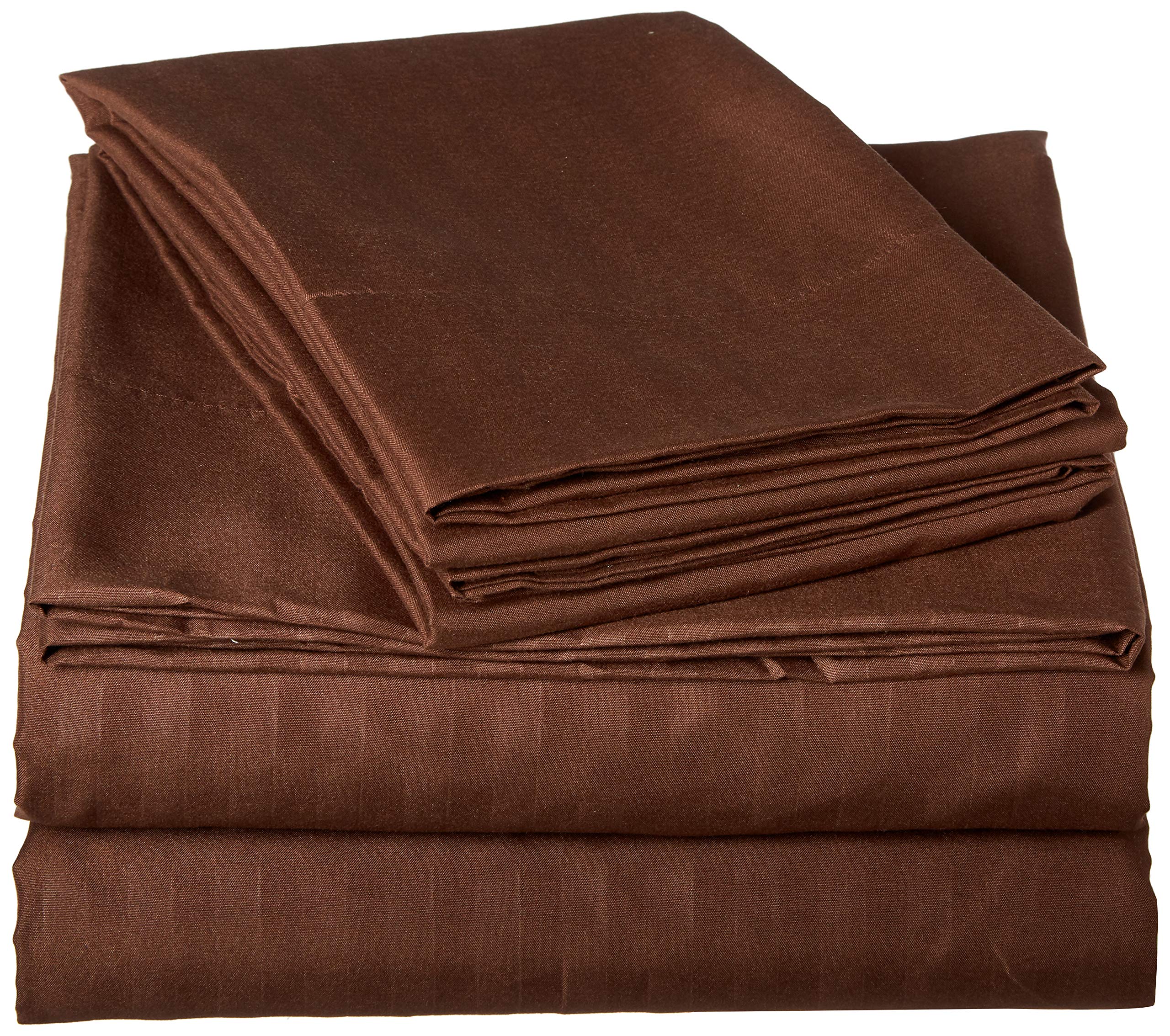 Book Cover London Home 4-Piece Bed Sheet Set - Dobby Stripe - 100% Cotton Sateen - 400 Thread Count - King - Coffee