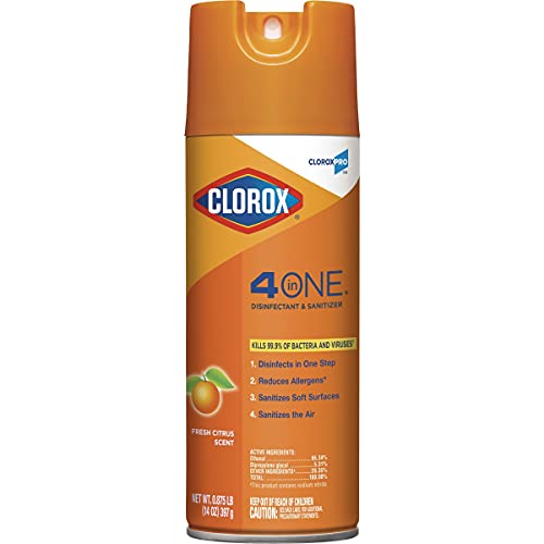 Book Cover CloroxPro 4 in One Disinfectant & Sanitizer Aerosol Spray, Citrus, 14 Ounce Can (31043)