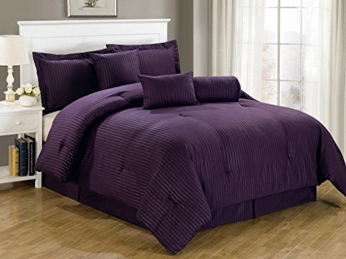 Book Cover Lex 7-Piece Dobby Stripe Comforter Set - King, Purple