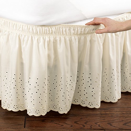 Book Cover Eyelet Bedskirt Ruffle, Ivory, Queen/King, Machine Washable