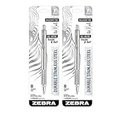 Zebra F-701 Stainless Steel Ballpoint Retractable Pen, Black Ink, .8mm Fine Point, 2 Pack