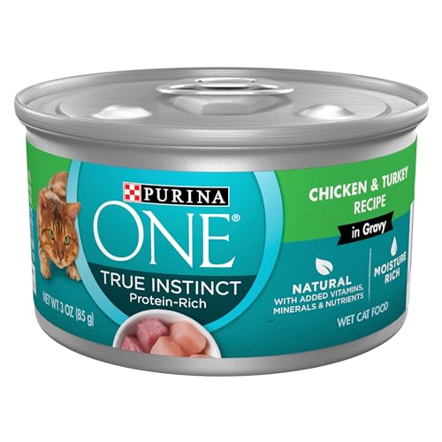 Purina ONE Natural Gravy Wet Cat Food, True Instinct Chicken & Turkey Recipe in Gravy - (24) 3 oz. Pull-Top Cans