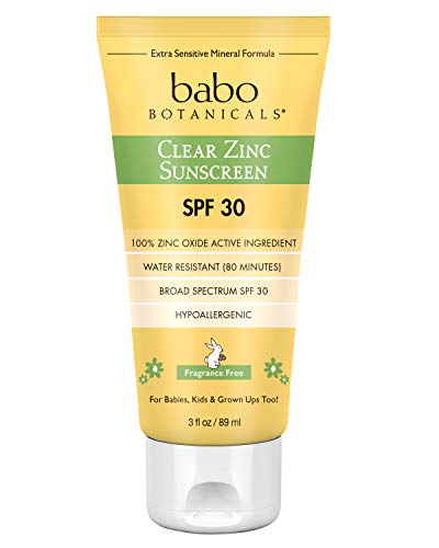 Book Cover Babo Botanicals Clear Zinc Sunscreen Lotion SPF 30 with 100% Mineral Actives, Non-Greasy, Water-Resistant, Fragrance-Free, Vegan, For Babies, Kids or Sensitive Skin - 3 oz.