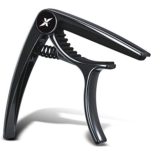 Book Cover GUITARX X Capo for Acoustic Guitar, Electric Guitar Capo - Also For Bass, Ukulele, Banjo and Mandolin - #1 Brand Among Guitar Capos - Zinc Alloy, Glossy Metal Black