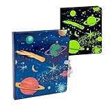 Peaceable Kingdom Deep Space Glow in the Dark 6.25" Lock and Key, Lined Page Diary for Kids