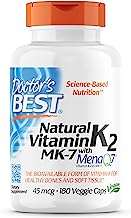 Doctor's Best Natural Vitamin K2 MK-7 with MenaQ7, Non-GMO, Vegan, Gluten Free, Soy Free, 45 mcg, 180 Veggie Caps