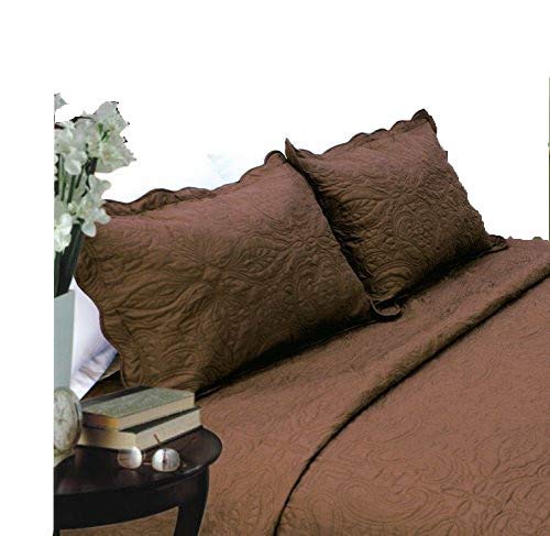 Book Cover ALL FOR YOU 2-Piece Embroidered Quilted Pillow Shams-Standard Size-Chocolate/Brown Color