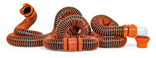 Book Cover Camco RhinoEXTREME 20ft RV Sewer Hose Kit, Includes Swivel Fitting and Translucent Elbow with 4-In-1 Dump Station Fitting, Crush Resistant, Storage Caps Included - 39867