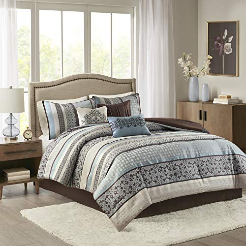 Book Cover Madison Park All Season Down Alternative Bedding with Matching Shams, Decorative Pillow, Polyester, Princeton Blue, Queen(90