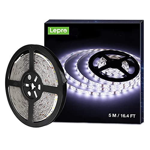 Lepro 5M Waterproof LED Strip Light, Daylight White 6000K, IP65 Indoor and Outdoor Lighting, 1200lm Bright LED Tape Lights for Bedroom, Kitchen, Caravan and More (12V Power Supply Required)
