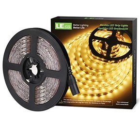 LE 12V LED Strip Light, Flexible, SMD 2835, 16.4ft Tape Light for Home, Kitchen, Party, Christmas and More, Non-Waterproof, Warm White