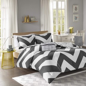 Mi Zone Libra Comforter Set Full/Queen Bedding Sets - Black , Chevron - 4 Piece Teen Bed Set - Ultra Soft Microfiber Bed Comforter