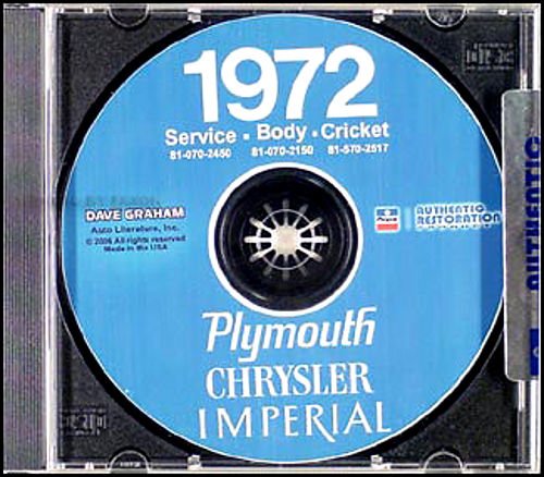 1972 PLYMOUTH REPAIR SHOP & SERVICE MANUAL & BODY MANUAL CD INCUDES: Barracuda, 'Cuda, Roadrunner, Satellite (Regent, Sebring, Sebring Plus, and Custom), Duster, Duster 340, Scamp, Scamp Special, Valiant,Gran Sedan, Gran Coupe 72