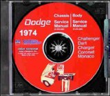 1974 DODGE CAR REPAIR SHOP & SERVICE MANUAL & BODY MANUAL CD INCUDES: Coronet (Custom, Crestwood), Charger, Challenger, Dart (Swinger, 360, Sport), Monaco (Custom, Brougham). 74