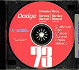 1973 DODGE FACTORY REPAIR SHOP & SERVICE MANUAL & BODY MANUAL CD INCUDES: Challenger, Charger, Rally, SE, Coronet, Crestwood, Dart Sport, Swinger, Monaco, Polara and Custom, including all convertibles and wagons. 73