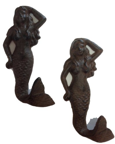 Mermaid Cast Iron Nautical Wall Hook Set of 2