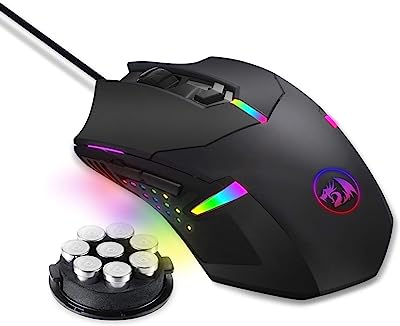 Redragon M601 RGB Gaming Mouse Backlit Wired Ergonomic 7 Button Programmable Mouse Centrophorus with Macro Recording & Weight Tuning Set 7200 DPI for Windows PC (Black)