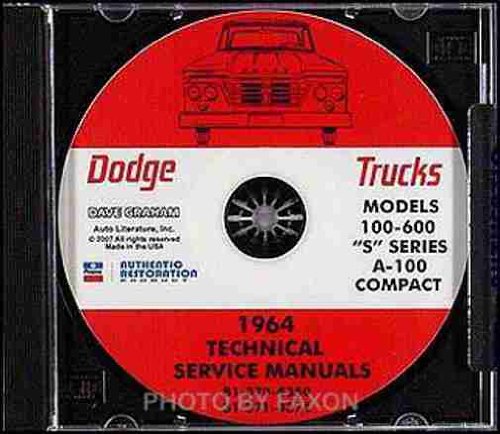 1964 DODGE TRUCK & PICKUP REPAIR SHOP & SERVICE MANUAL CD INCLUDES D100, D200, D300, D400, D500, D600, W100, W200, W300, P-SERIES, S-SERIES, A100, A40, A50. A60, Power Wagon, Compact, Sportsman, Wagon, Panel, Van, Custom 2x4, 4x4. 64