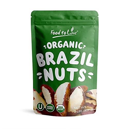 Organic Brazil Nuts, 2 Pounds – Non-GMO, Raw, Whole, No Shell, Unsalted, Kosher, Vegan, Keto, Paleo Friendly, Bulk, Trail Mix Snack, Good Source of Selenium, Low Sodium and Low Carb Food