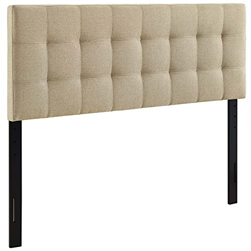 Book Cover Modway Lily Tufted Linen Fabric Upholstered Queen Headboard in Beige
