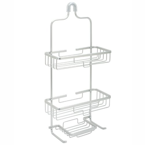 Zenna Home Rustproof Hanging Shower Caddy, Over the Shower Head Caddy with 2 Shelves and Built In Hooks, Aluminum Bathroom Hanging Organizer, Satin Chrome