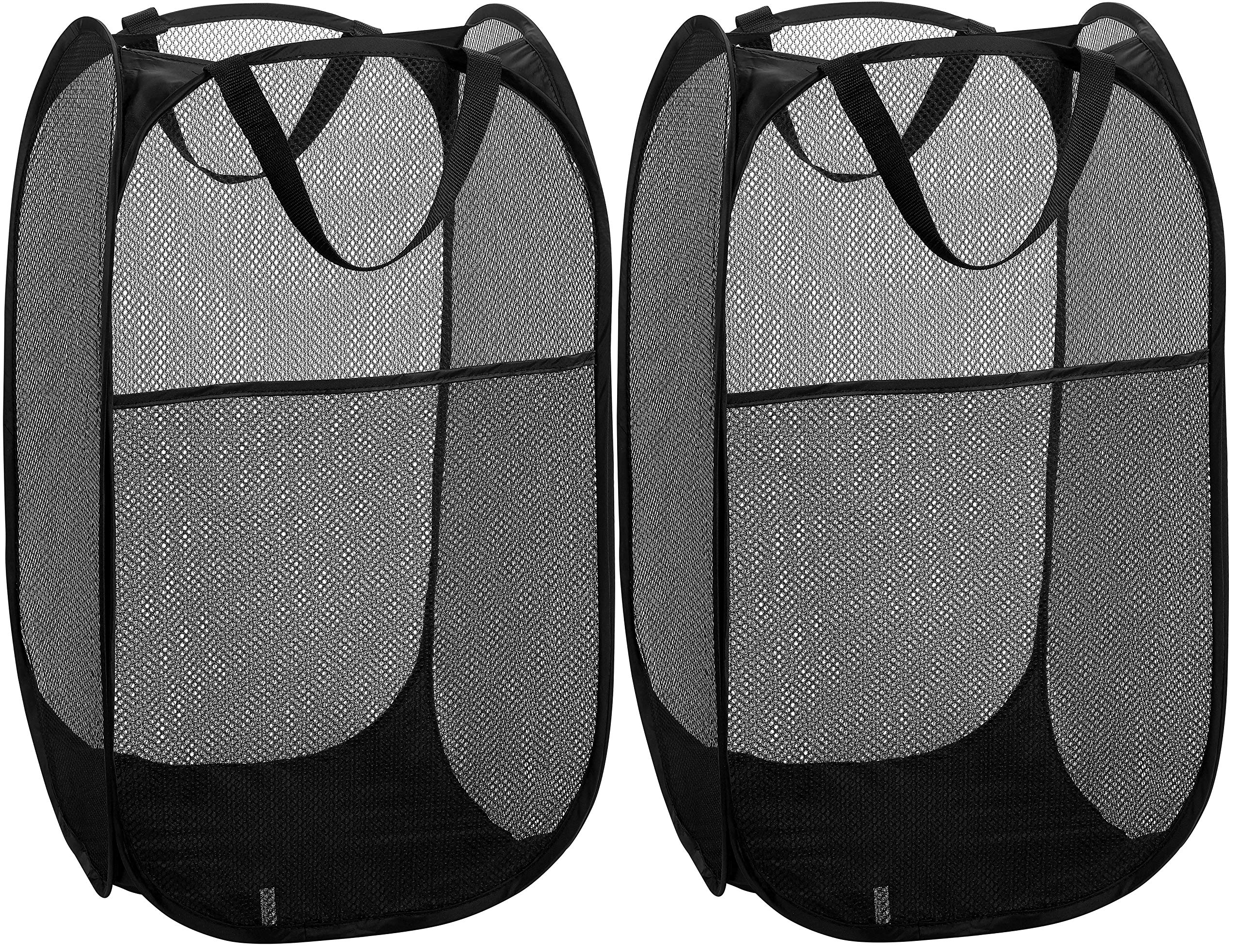 Book Cover Handy Laundry Mesh Popup Hamper – 2-Pack Foldable Lightweight Basket for Washing – Durable Clothing Storage for Kids Room, Students College Dorm, Home, Travel & Camping – Black Pop-up Clothes Hamper Black, 2-pack